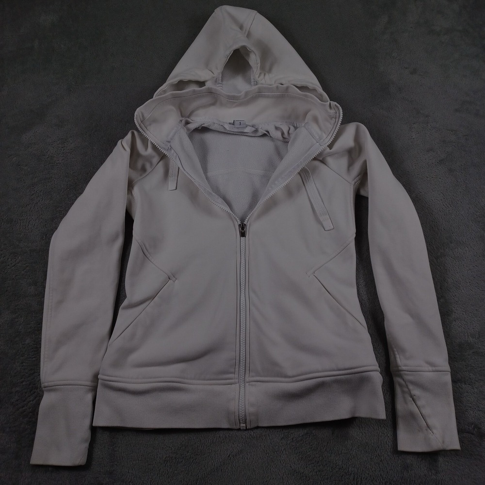 Athleta Jacket Womens Small White Triumph‎ Full Zip Pockets Hooded